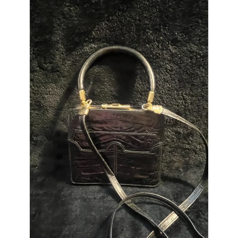 Vintage VALENTINO Garavani Black Leather Alligator Embossed Mini Purse RARE! - Picture 2 of 10
